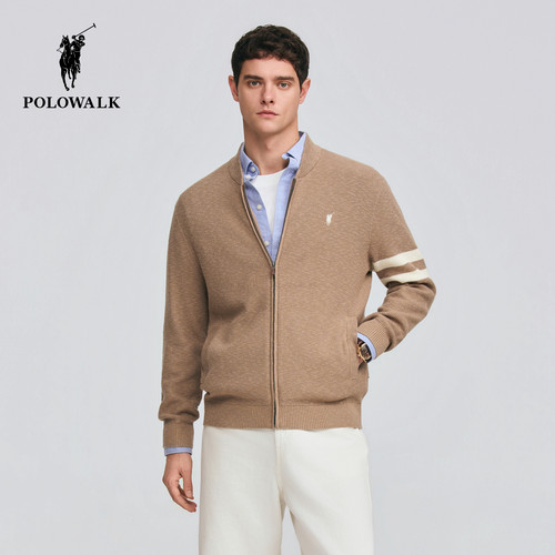 POLOWALK棒球领拉链针织开衫