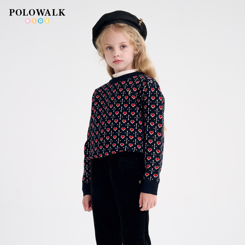POLOWALK圆领长袖女童针织衫秋季
