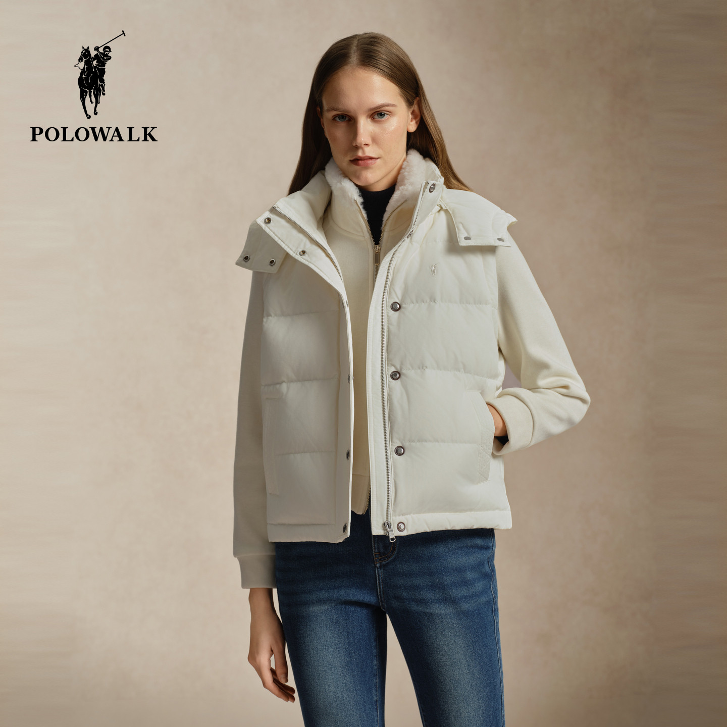 POLOWALK女式羽绒马夹2026冬季新品90鸭绒连帽厚款简约保暖背心