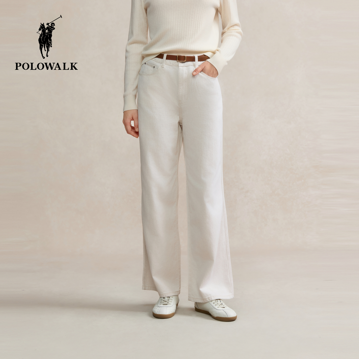 POLOWALK女式牛仔裤2025秋冬裤新品经典直筒显瘦宽松阔腿裤子女