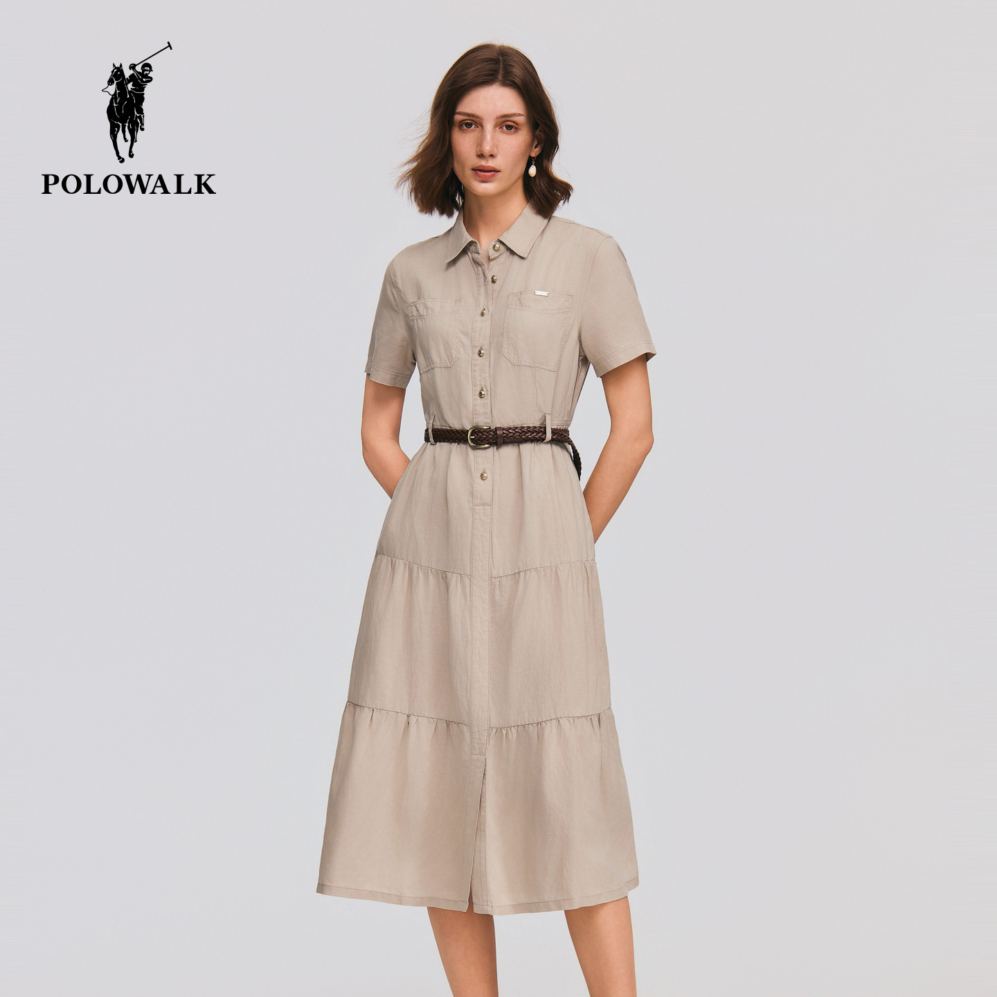 POLOWALK女式短袖梭织连衣裙图片