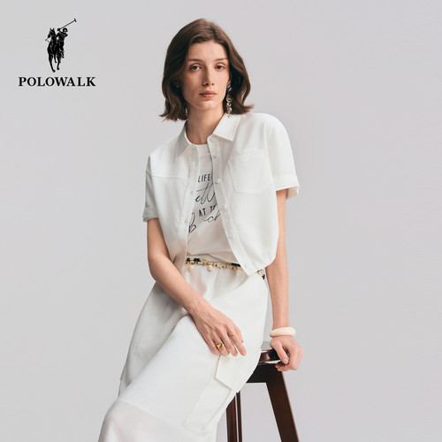 【套装】POLOWALK女式短袖衬衫2026夏季简约时髦衬衣半裙两件套