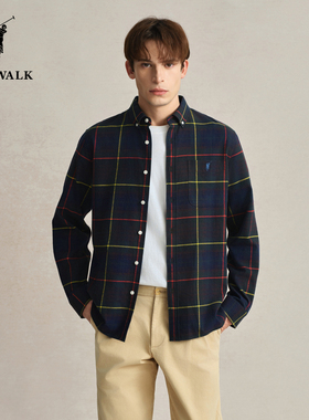POLOWALK纯棉长袖衬衫男士秋冬新款商务休闲衬衣男上衣外套