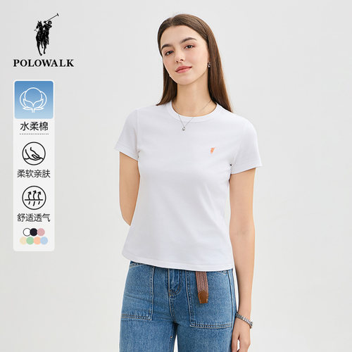 POLOWALK夏季新款休闲纯棉短袖女