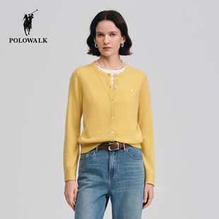 【含绵羊毛】POLOWALK女式长袖针织衫2026春季新品假两件针织开衫