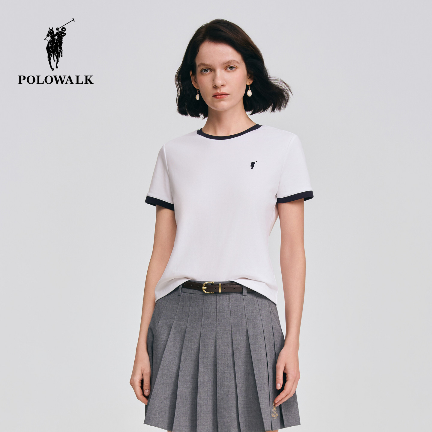 POLOWALK女式短袖T恤圆V领