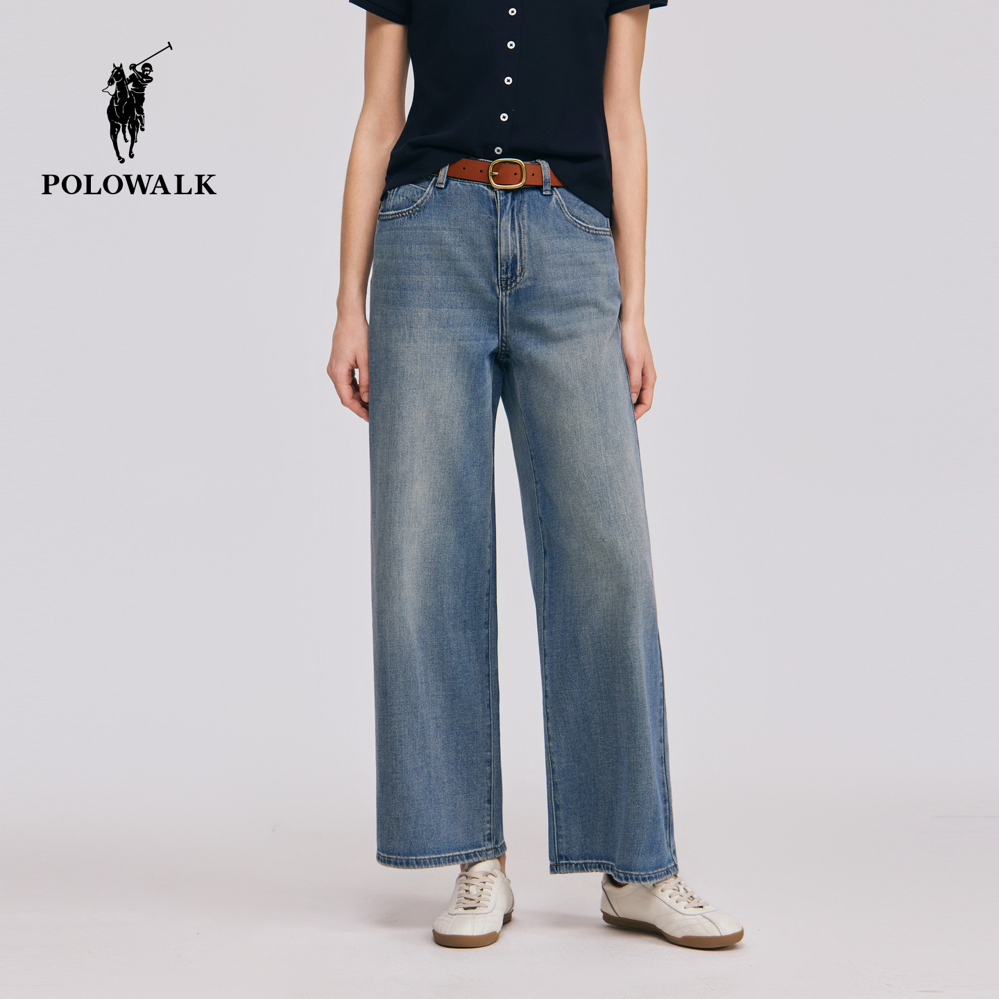 POLOWALK女装女式牛仔裤2026春夏裤新品潮流百搭显瘦阔腿牛仔长裤