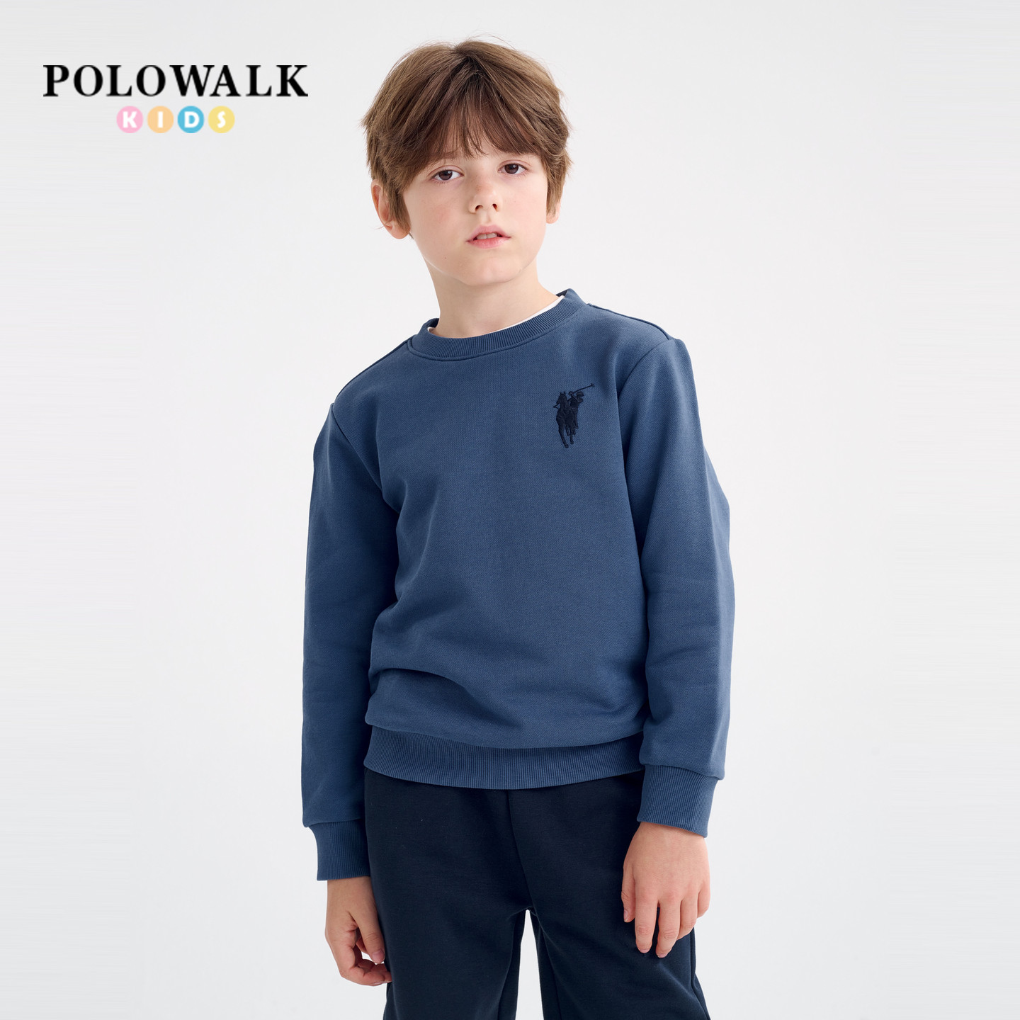 【100%棉】POLOWALK童装男女童卫衣2025季新品中大童长袖圆领上衣