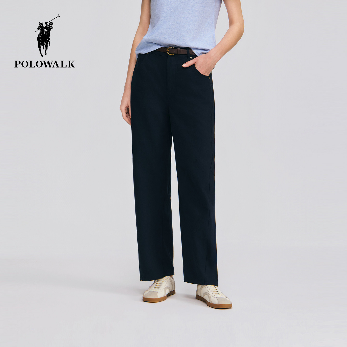 POLOWALK女式休闲裤2026春夏新品经典直筒百搭弯刀裤显瘦休闲长裤
