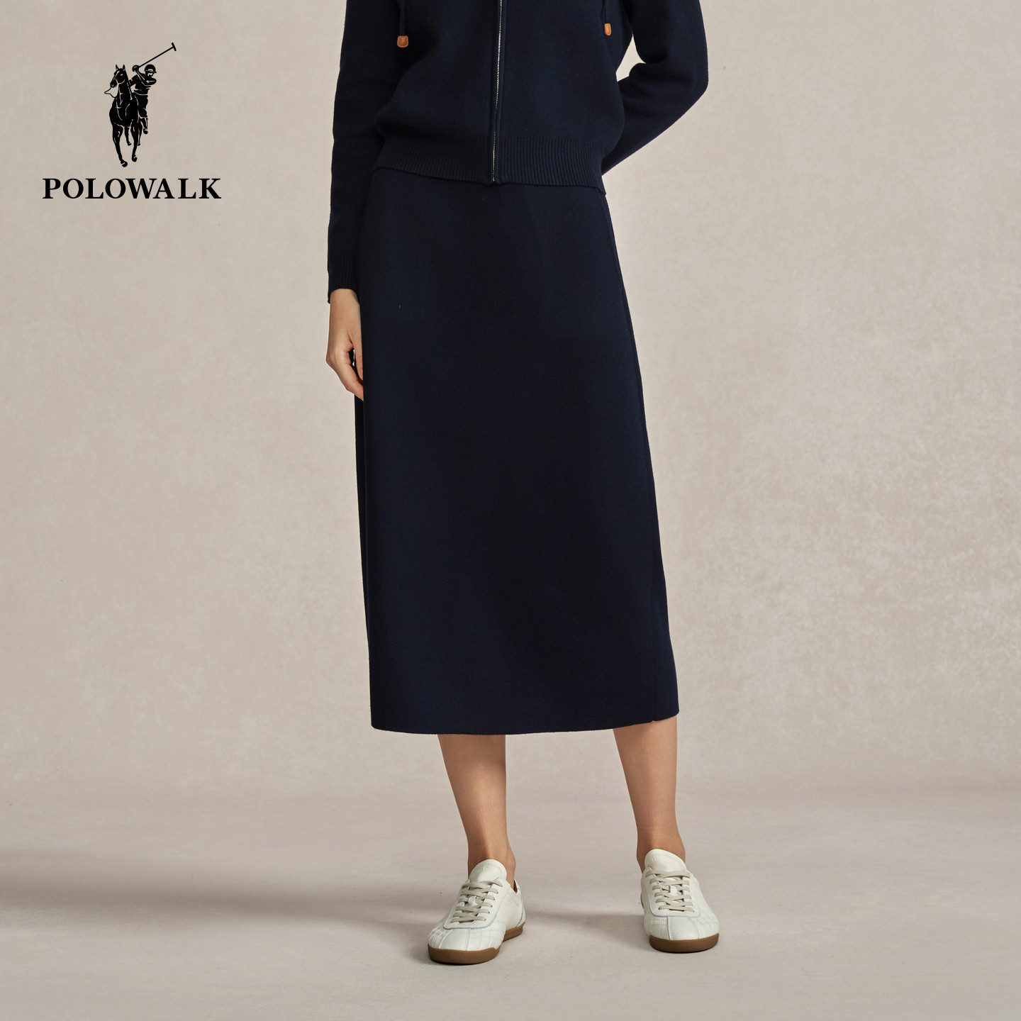 【含绵羊毛】POLOWALK女式半裙春秋款优雅百搭松紧腰中腰半身裙