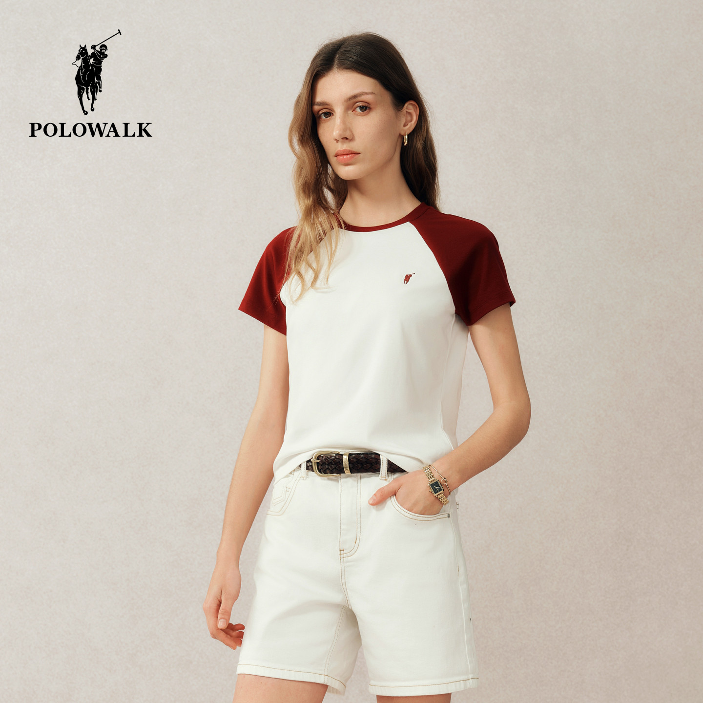 POLOWALK女式短袖T恤圆V领图片