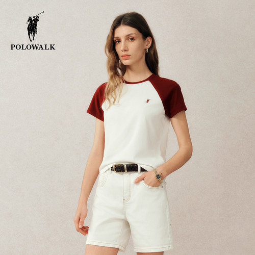POLOWALK女式短袖T恤圆V领