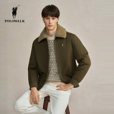 POLOWALK男式羽绒服2025冬季新品复古90鸭绒羊羔毛翻领休闲外套男