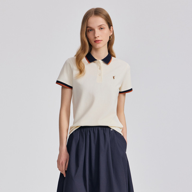 POLOWALK女式短袖POLO衫夏季新品撞色半袖上衣通勤百搭上衣