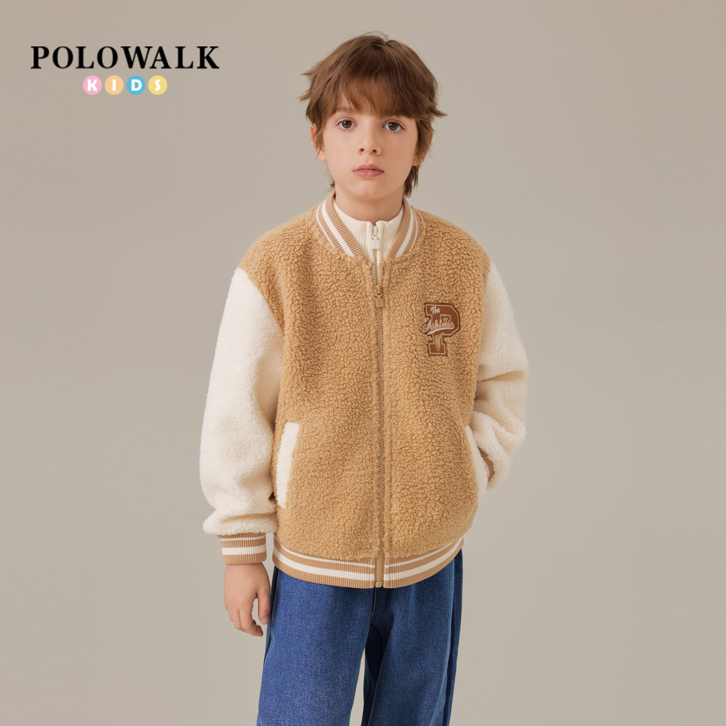 POLOWALK童装男童外套2025秋冬新品时尚学院风撞色棒球领加绒外套,童装/婴儿装/亲子装,普通外套,淘宝优惠券,粉丝福利购,淘宝优惠卷