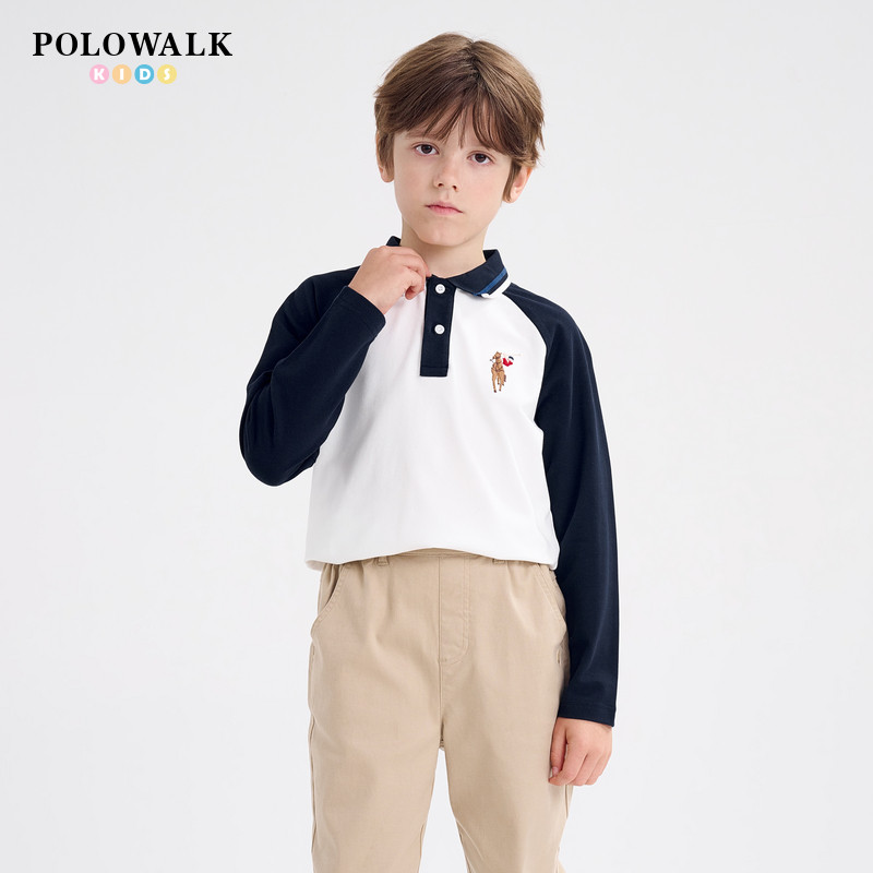 POLOWALK童装新品秋冬新款男童polo领长袖T恤学院风男户外