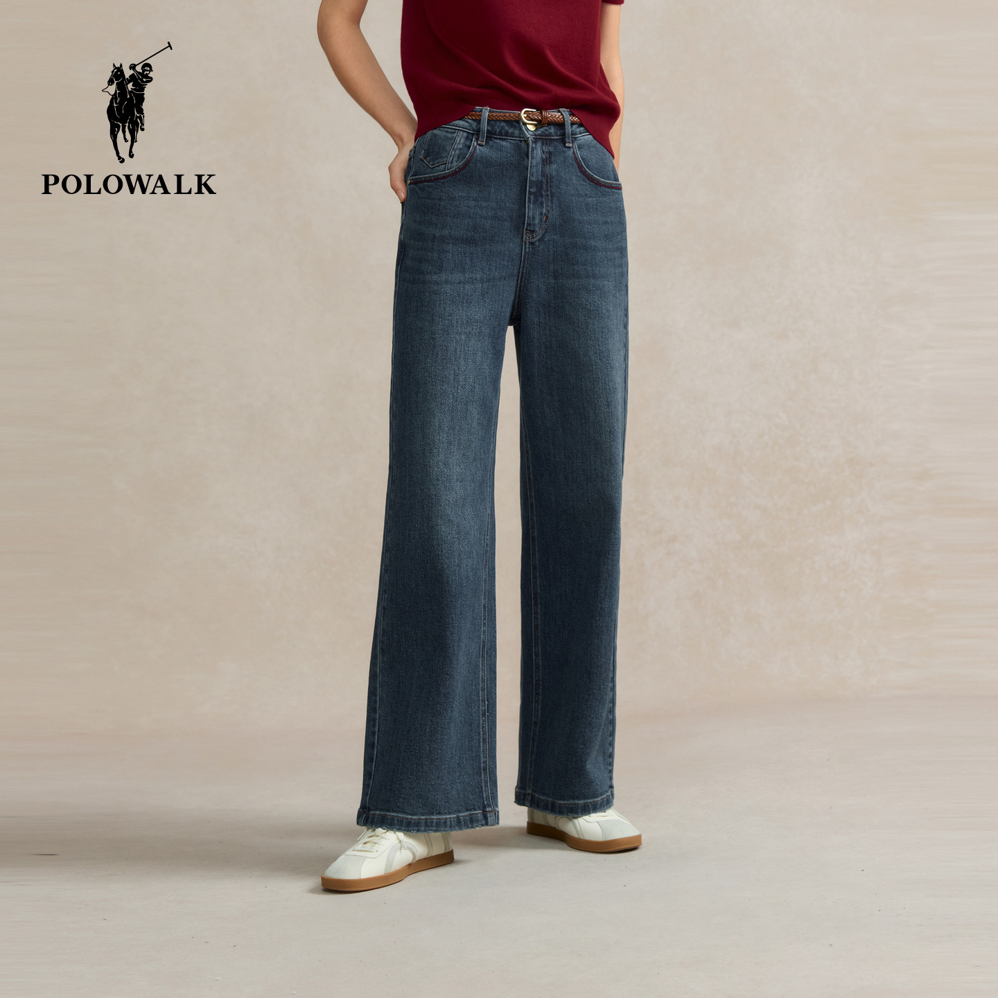 【特惠】POLOWALK女式牛仔裤2025秋冬裤新品直筒休闲牛仔阔腿长裤