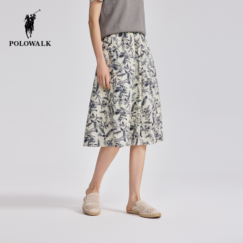 【100%棉】POLOWALK女式A摆半裙春夏气质中长款碎花裙半身中长裙