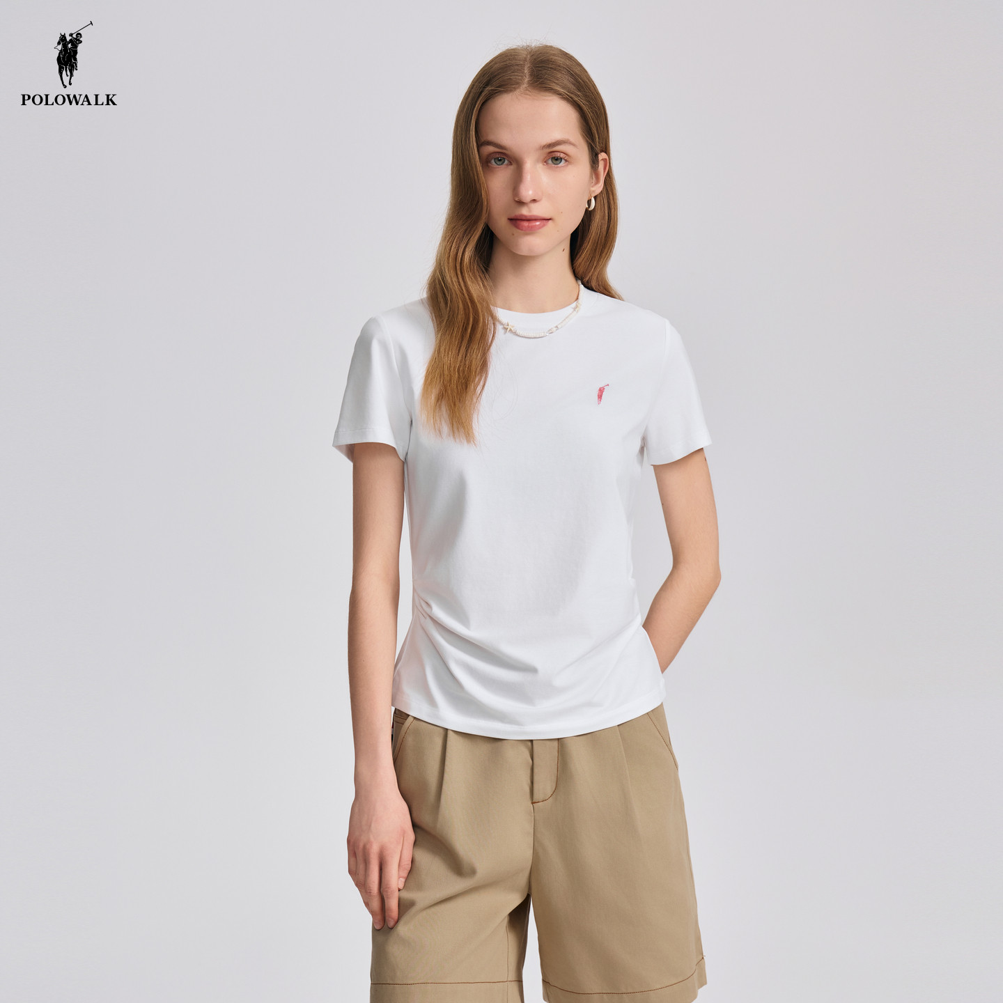 POLOWALK短袖圆T恤女式夏季新品休闲百搭打底衫修身圆领上衣