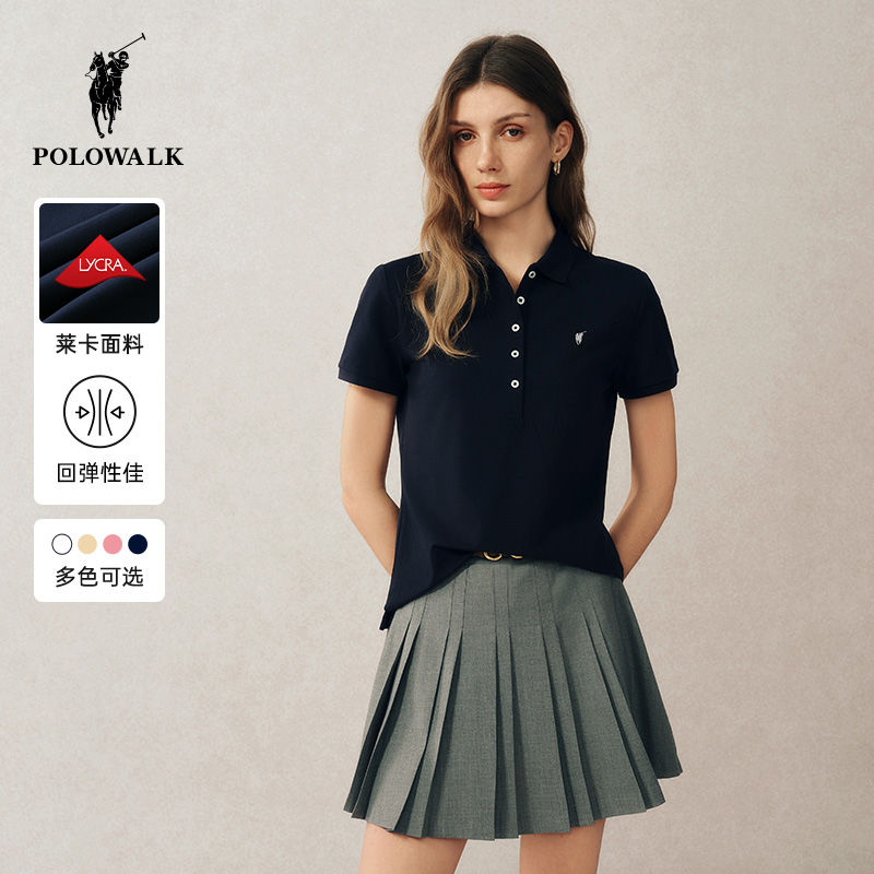 POLOWALK短袖POLO衫女式25春夏新品纯色翻领t恤通勤百搭显瘦上衣