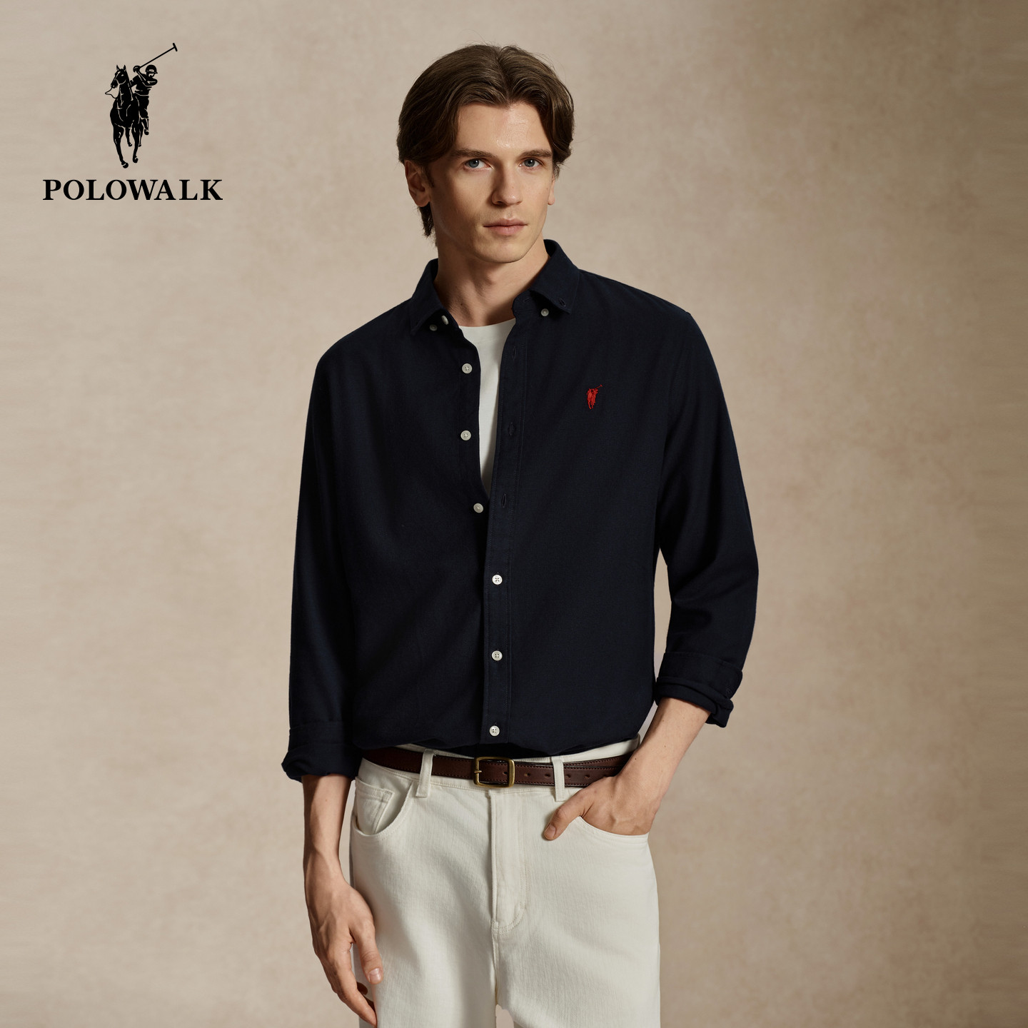 POLOWALK男式长袖衬衫2026秋季新品简约利落版型老钱风休闲衬衣图片