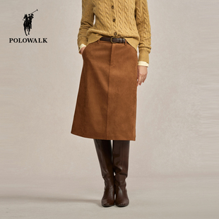 POLOWALK女装女式半裙2025秋冬裤新品优雅复古风直筒半身裙