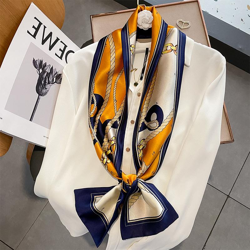 目窕2025新款仿 真丝丝巾长条细窄领巾绑包飘带春夏季韩国双层真