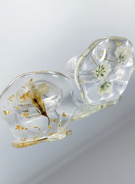 张小米和郑小糖 复古浪漫滴胶干花戒指清透文艺真花永生花指环夏