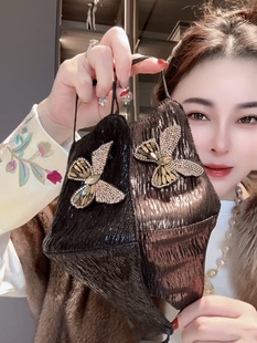 2024重工蝴蝶复古金布艺褶皱保暖显脸瘦口罩高颜值气质秋冬面罩