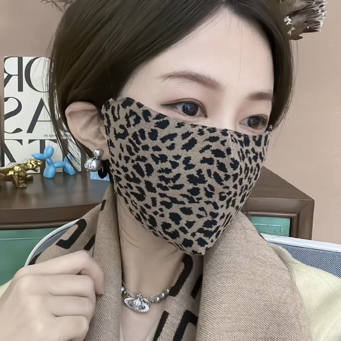2025新款美拉德色豹纹网红同款立体可水洗可调节秋冬纯棉保暖口罩