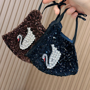 2024秋冬新款 保暖潮女出街拉风 保暖口罩丝绒亮片搭配镶钻天鹅时尚