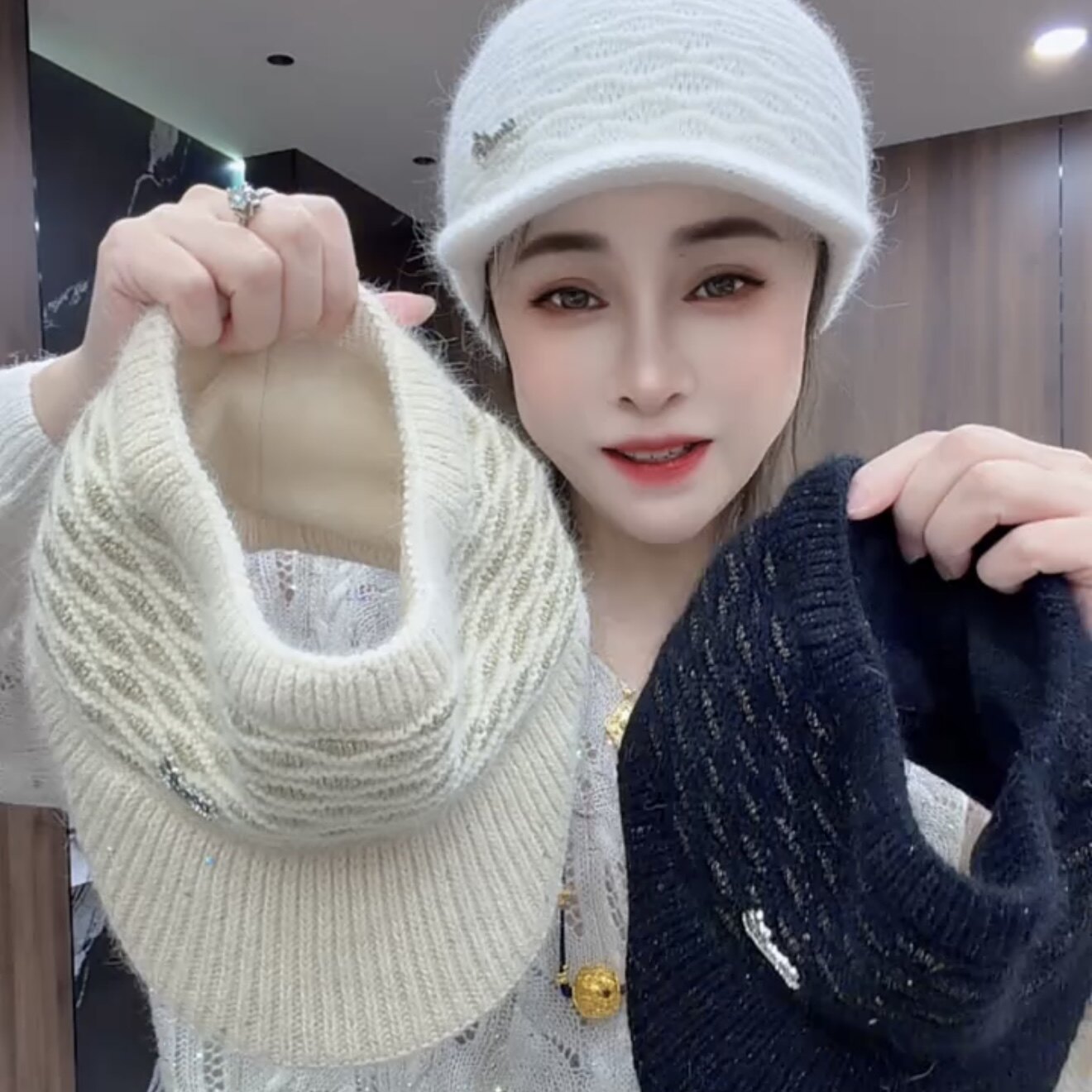 兔毛针织空顶帽洋气秋冬新款显脸小百搭护耳时尚鸭舌毛线帽女