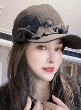 新款风衣面料百搭三个蝴蝶结女棒球帽鸭舌帽四季通用显脸小高颜值