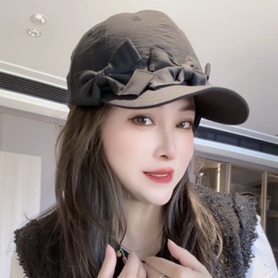 新款风衣面料百搭三个蝴蝶结女棒球帽鸭舌帽四季通用显脸小高颜值