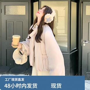 韩系chic粉色羽绒服女冬新款超火好看高级小众独特漂亮加厚短外套