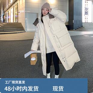 韩系chic白色连帽中长款羽绒服女冬超火好看高级小众加厚保暖外套