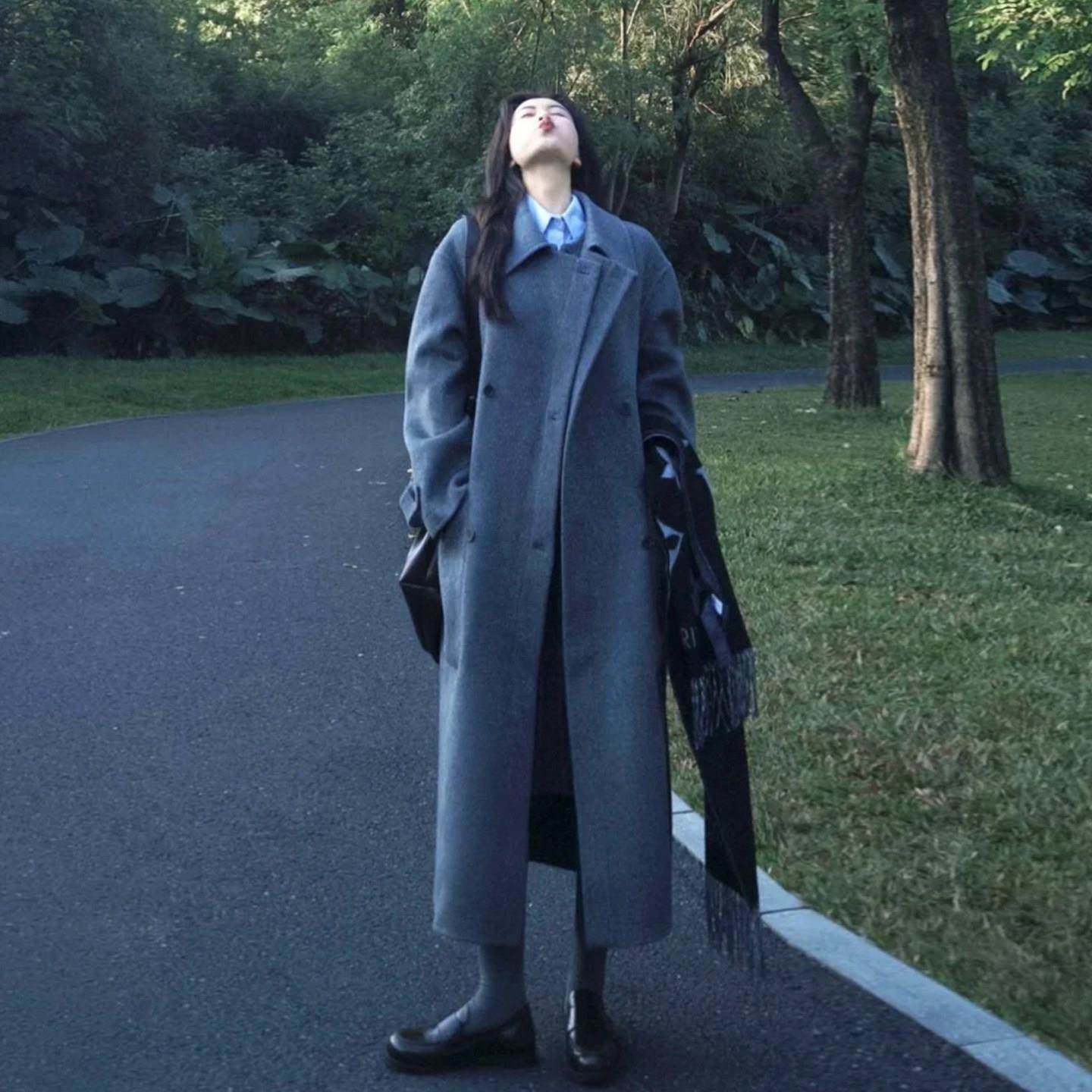 极简风灰色双排扣休闲呢子大衣女秋冬季韩系通勤长款百搭毛呢外套,运动/瑜伽/健身/球迷用品,广场舞套装,淘宝优惠券,粉丝福利购,淘宝优惠卷