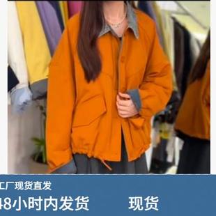 欧货休闲夹棉工装风外套女2025秋冬宽松立领小个子设计感保暖棉衣