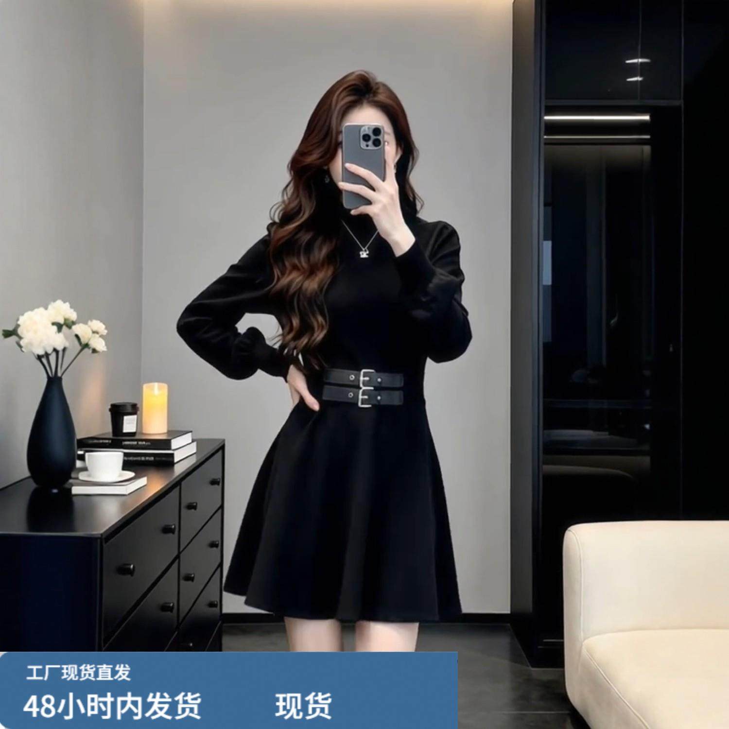 极简赫本风黑色半高领连衣裙女秋冬新款长袖内搭收腰显瘦小黑裙子,运动/瑜伽/健身/球迷用品,瑜伽短裙,淘宝优惠券,粉丝福利购,淘宝优惠卷