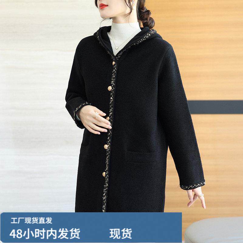 新款妈妈外套加肥加大码时尚减龄连帽中长款洋气女大衣修身40岁50