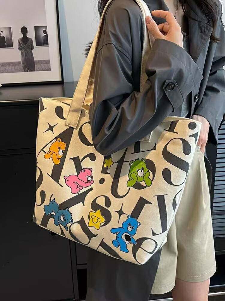 托特包大容量帆布包文艺小众女单肩新款学生通勤包上课装书袋