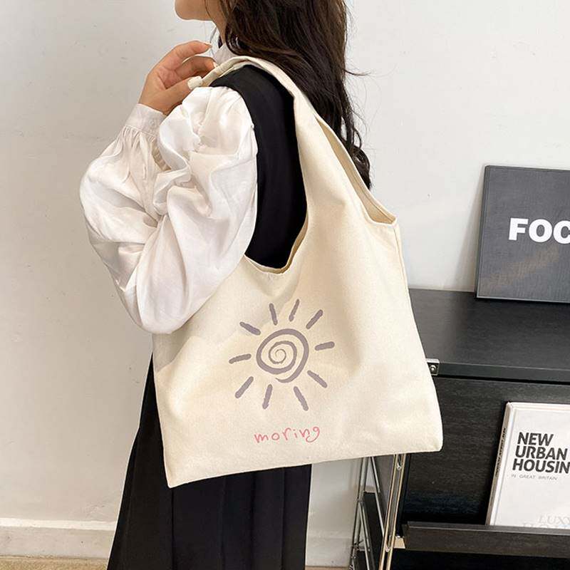 韩系慵懒风帆布包女百搭学生大容量简约单肩帆布袋新款托特包
