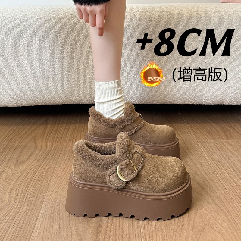 厚底增高雪地靴女2025新款冬季加绒保暖小个子勃肯棉鞋34小1215r