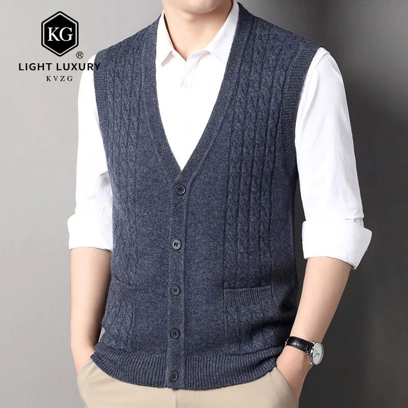 2025春季新款时尚轻奢男士毛衣马甲针织开衫休闲百搭马夹V领背心