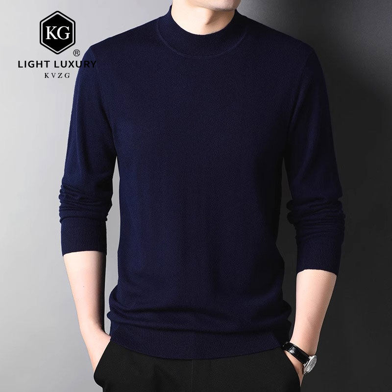 2025春季新款时尚轻奢休闲半高领针织衫男士纯色韩版毛衣打底衫潮