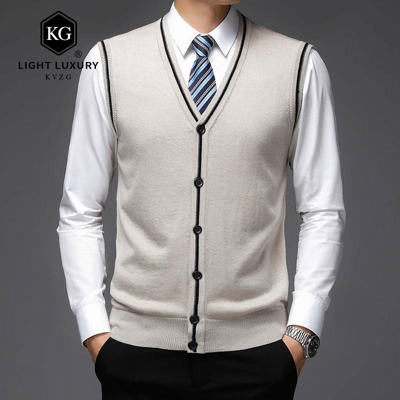 2025春季新款开衫马甲背心毛衣坎肩男士毛线针织衫无袖毛衫内搭