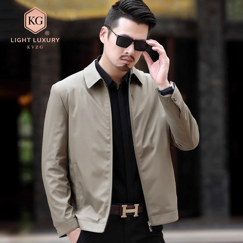 2025春季新款时尚轻奢中年男士外套短款休闲翻领上衣爸爸装夹克