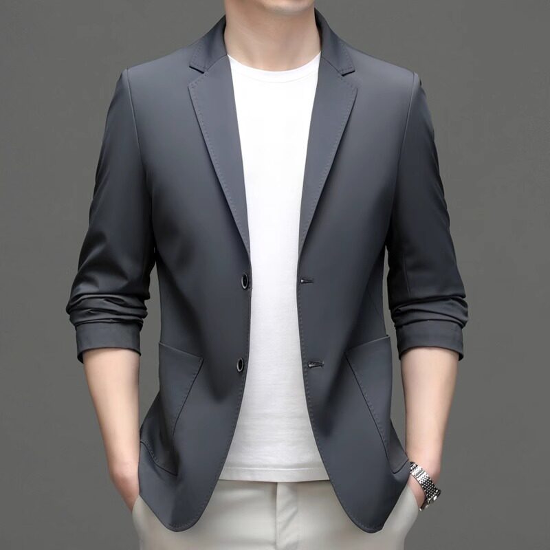 2025春秋季新款牛奶丝免烫抗皱休闲夹克男修身短款商务休闲外套