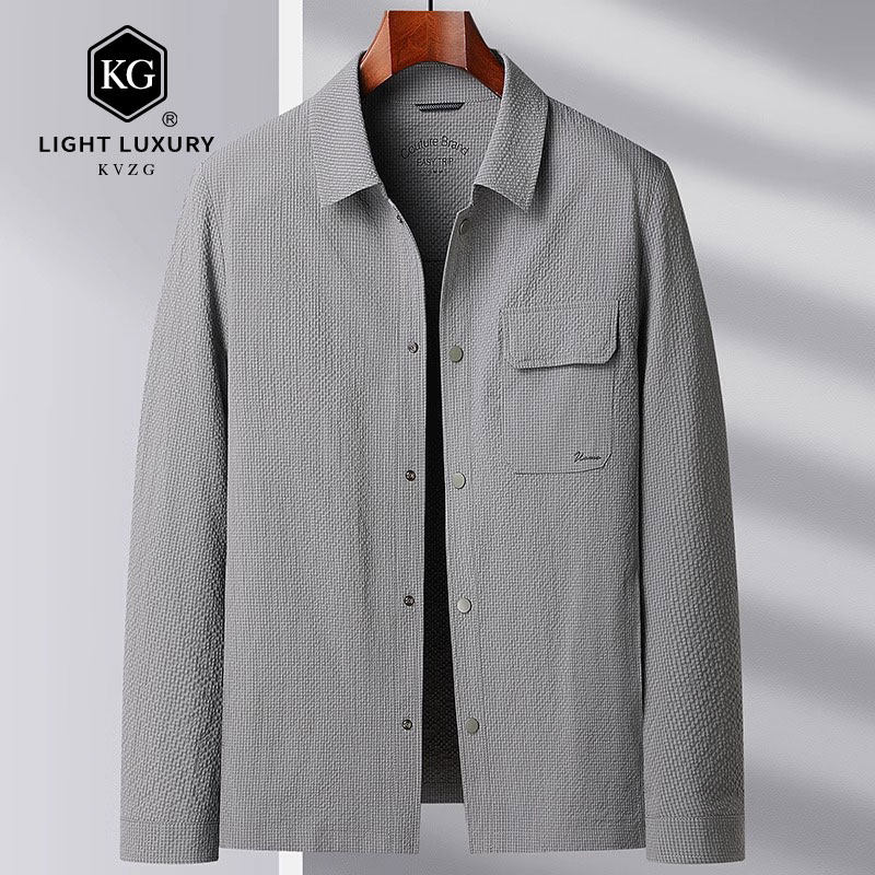 2025春季新款衬衫式夹克男薄款单层休闲轻商务翻领中年爸爸外套