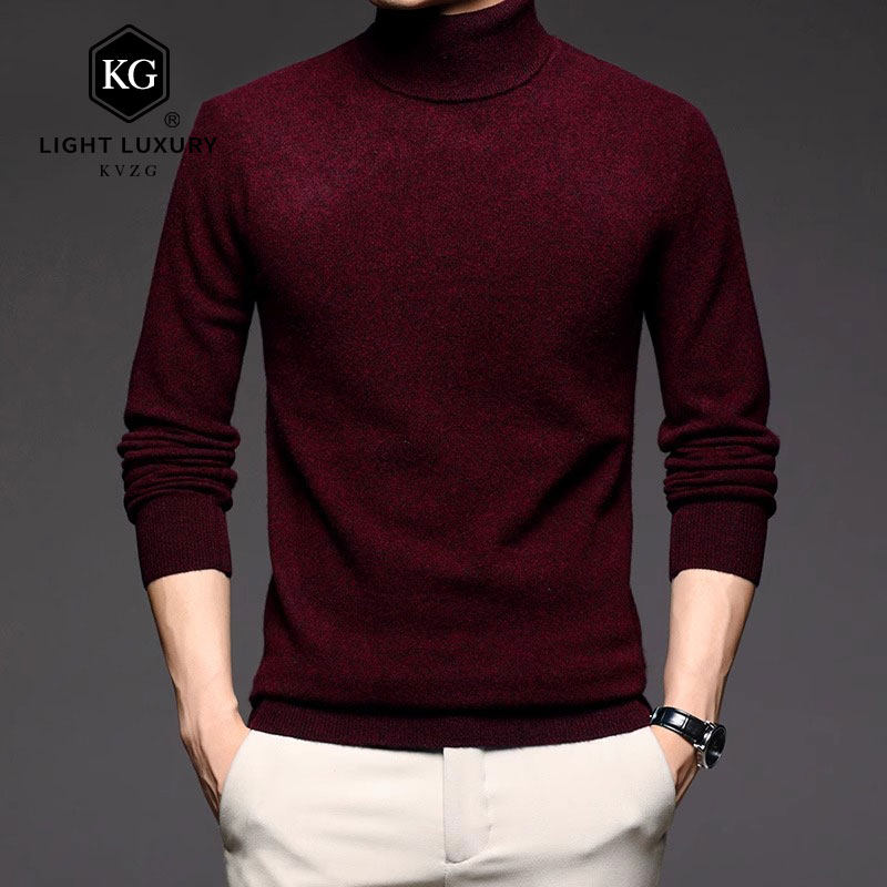 2025春季新款时尚简约高领针织衫休闲打底衫双翻领套头毛衣男款